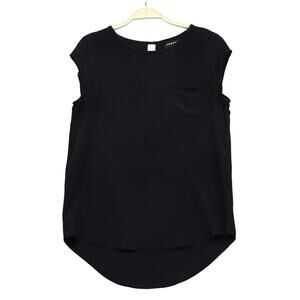 Trouve 100% Silk Cap Sleeve Blouse S Keyhole Round Neck Pocket Office Minimalist